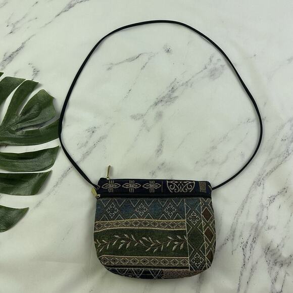 Danny K. Handbags - Danny K Vintage Y2k Tapestry Purse Bag Blue Green Floral Cross Body Boho